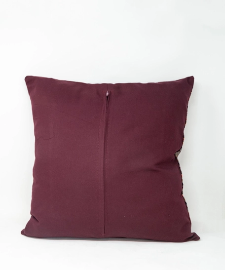 Floral Embroidered Square Pillow Cover - Burgundy