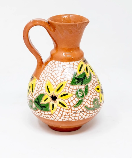 Pottery Syrup Jug with Mosaic Sun Flower Painting