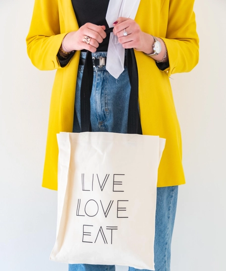 Printed White Tote Bag "Live, Love, Eat"