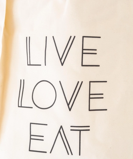 Printed White Tote Bag "Live, Love, Eat"