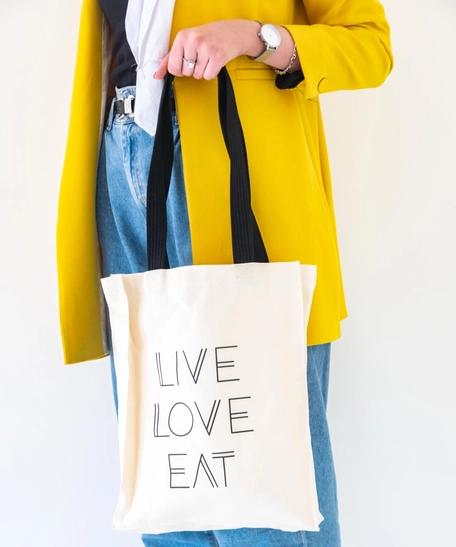 Printed White Tote Bag "Live, Love, Eat"