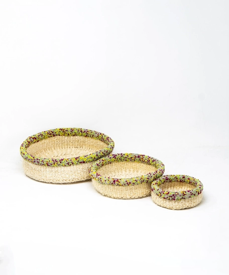 Natural Sisal Basket Bowl Set - Multi Colors - Yellow