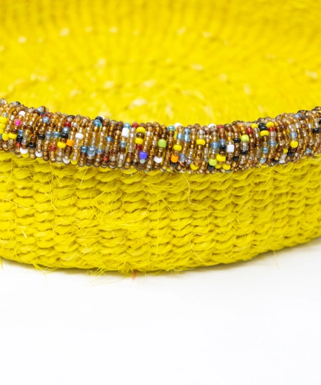 Natural Sisal Basket Bowl Set - Multi Colors - Yellow