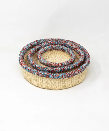 Natural Sisal Basket Bowl Set - Multi Colors - Yellow