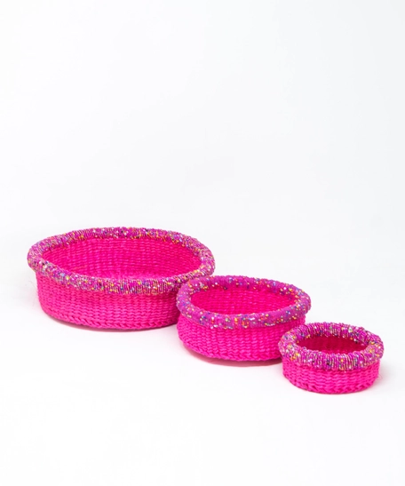 Natural Sisal Basket Bowl Set - Multi Colors - Yellow