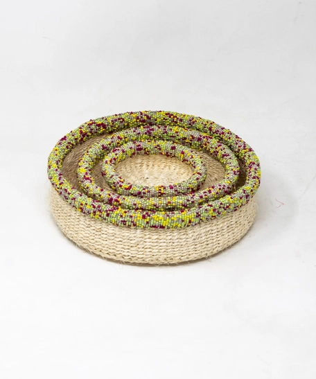 Natural Sisal Basket Bowl Set - Multi Colors - Yellow