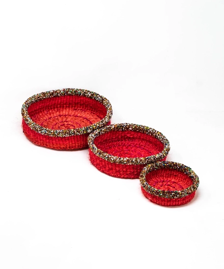 Natural Sisal Basket Bowl Set - Multi Colors - Yellow