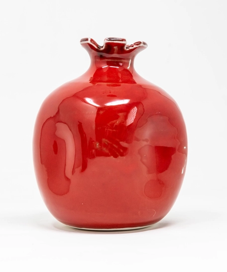 Red pomegranate-shaped glass rose vase | Flower Vase | Decorative Vase
