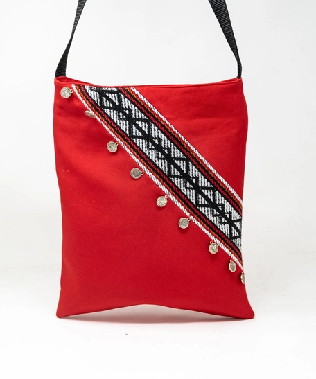 Rectangular Red Embroidered Cross Body Bag