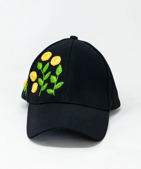 Black Floral Hand Embroidered Cap