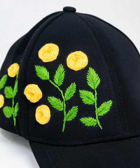 Black Floral Hand Embroidered Cap