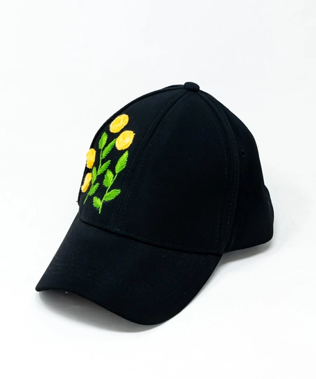 Black Floral Hand Embroidered Cap