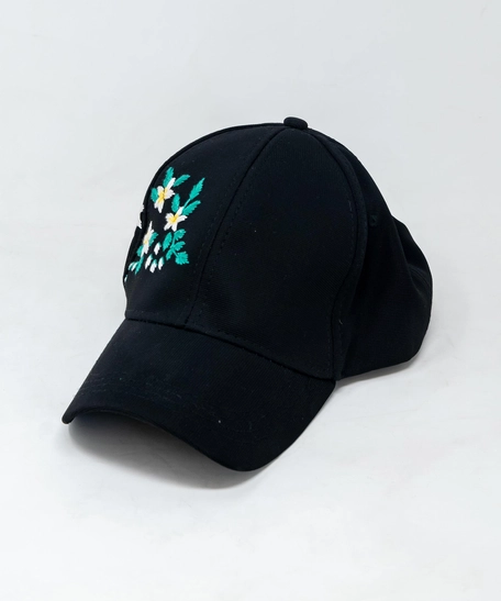 Black Embroidered Cap - Colorful Floral Embroidery