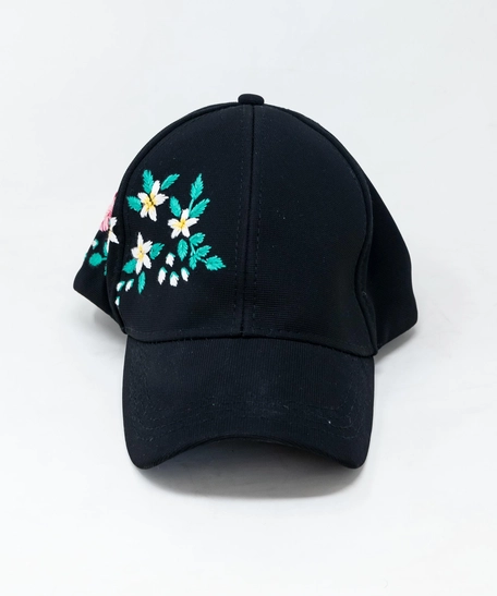 Black Embroidered Cap - Colorful Floral Embroidery