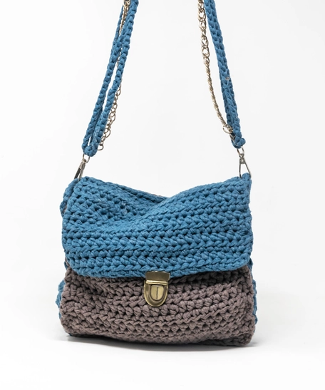 Small Knitted Bag - Blue and Dark Gray