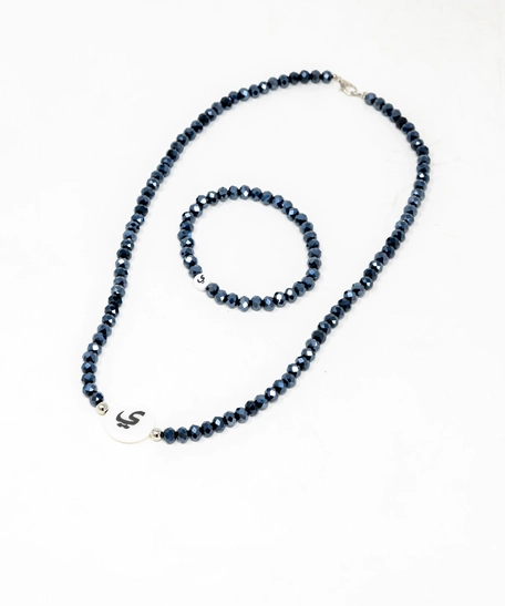 Set of Blue Beaded Necklace and Bracelet