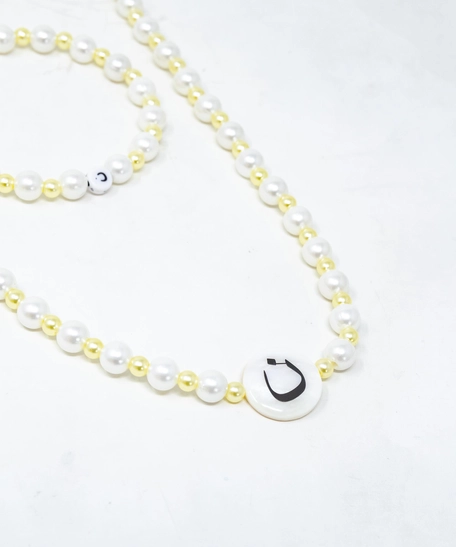 Set of White Beaded Necklace and Bracelet