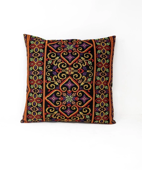 Upcycled Embroidered Cushion Cover - Multi Colors - Purple & Red