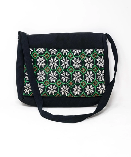 Black Cross Body Bag With Floral Embroidery