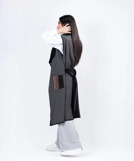 Long Black and Grey Vest with Bedouin Pockets