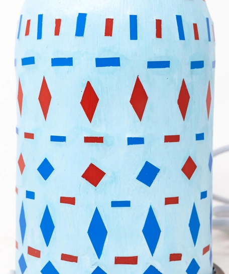 Table Lamp with Geometrical Patterns - Red and Blue