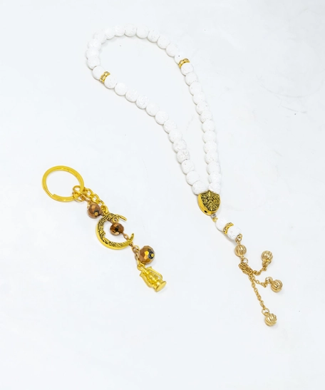 هدية رمضان: مسبحة وميدالية مفاتيح لون ذهبي
