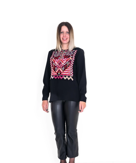 Beersheba Embroidered Black Blouse - Small