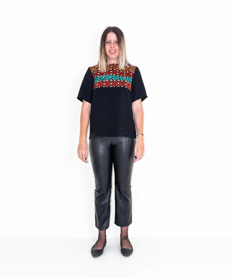 Black Embroidered Shirt - Bethlehem Star Motive - Small