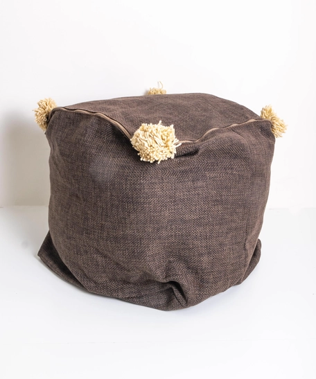 Handmade Cube-Shaped Seat Made of Recycled Wool for Exceptional Comfort - Brown