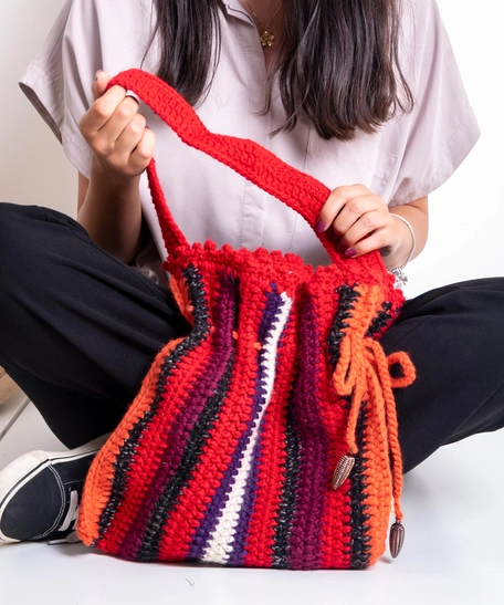 Red Colorful Rag Rug Handbag