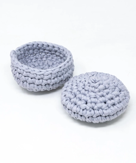 Crochet Nesting Basket With Lid - Blue