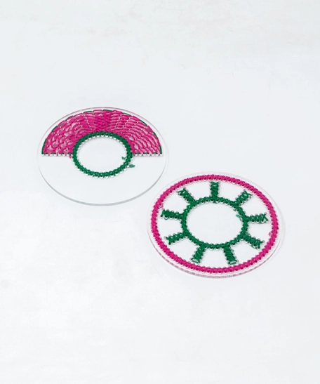 Round Embroidery Coasters Set Of Two - Red & Green