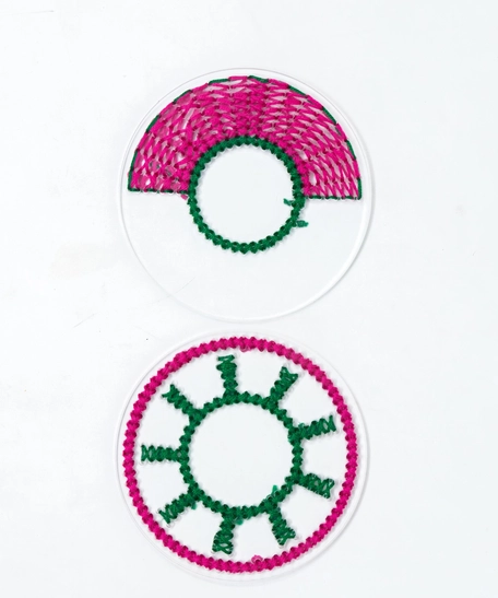 Round Embroidery Coasters Set Of Two - Red & Green