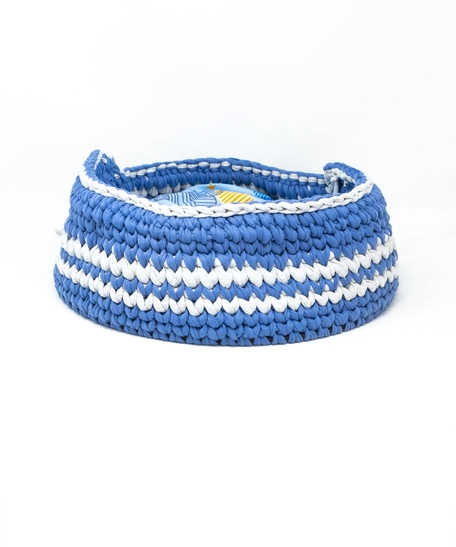 Open Crochet Cat Bed House - Blue & Gray