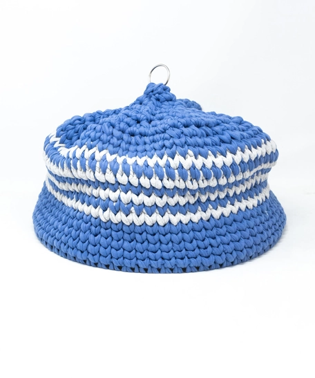 Closed Crochet Cat Bed House - Blue & Gray