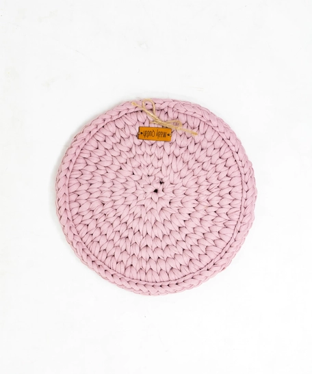 Hand Knitted Cooking Pot Crochet Coaster - Multiple Colors - Pink