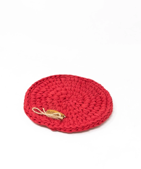 Hand Knitted Cooking Pot Crochet Coaster - Multiple Colors - Pink