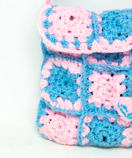 Crochet Bag in Blue and Pink