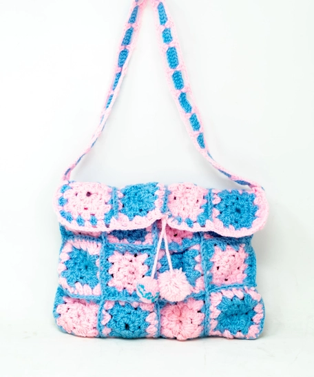 Crochet Bag in Blue and Pink