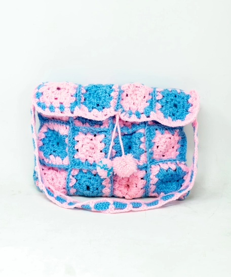 Crochet Bag in Blue and Pink