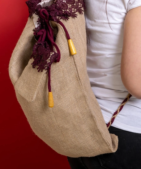 Burlap Backpack with Small Purse