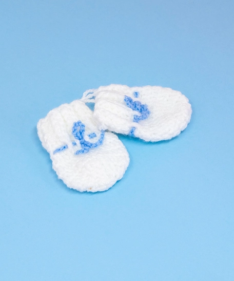 Crochet Baby Mittens - White and Blue