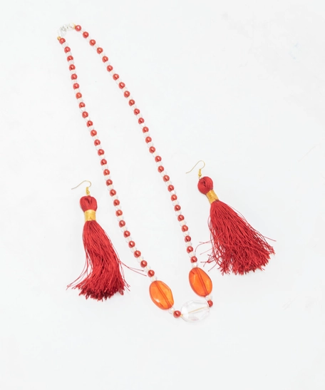 Necklace and Earrings Set - Red and White