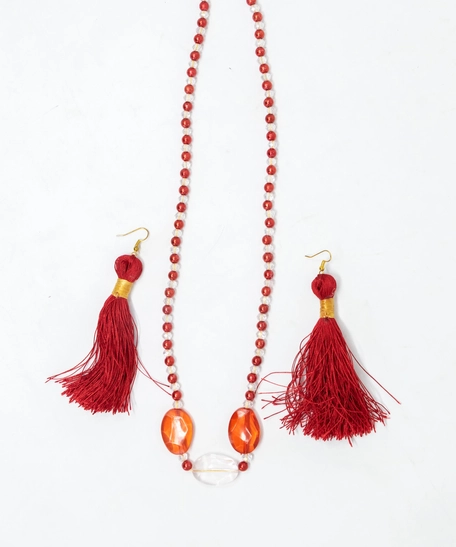 Necklace and Earrings Set - Red and White