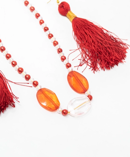 Necklace and Earrings Set - Red and White