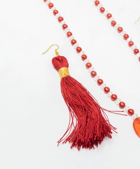 Necklace and Earrings Set - Red and White