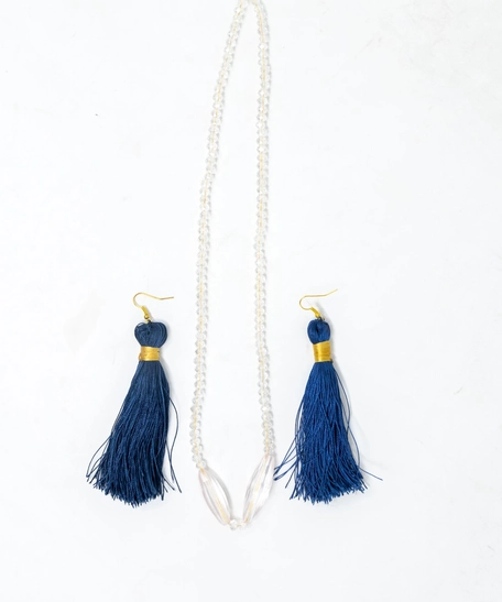 Necklace and Earrings Set - White and Blue