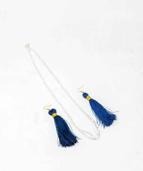 Necklace and Earrings Set - White and Blue