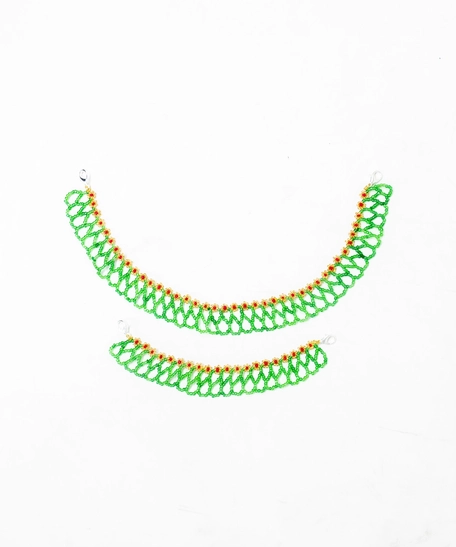 Set of Beaded Necklace and Bracelet - Green