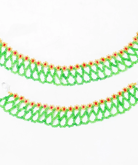 Set of Beaded Necklace and Bracelet - Green